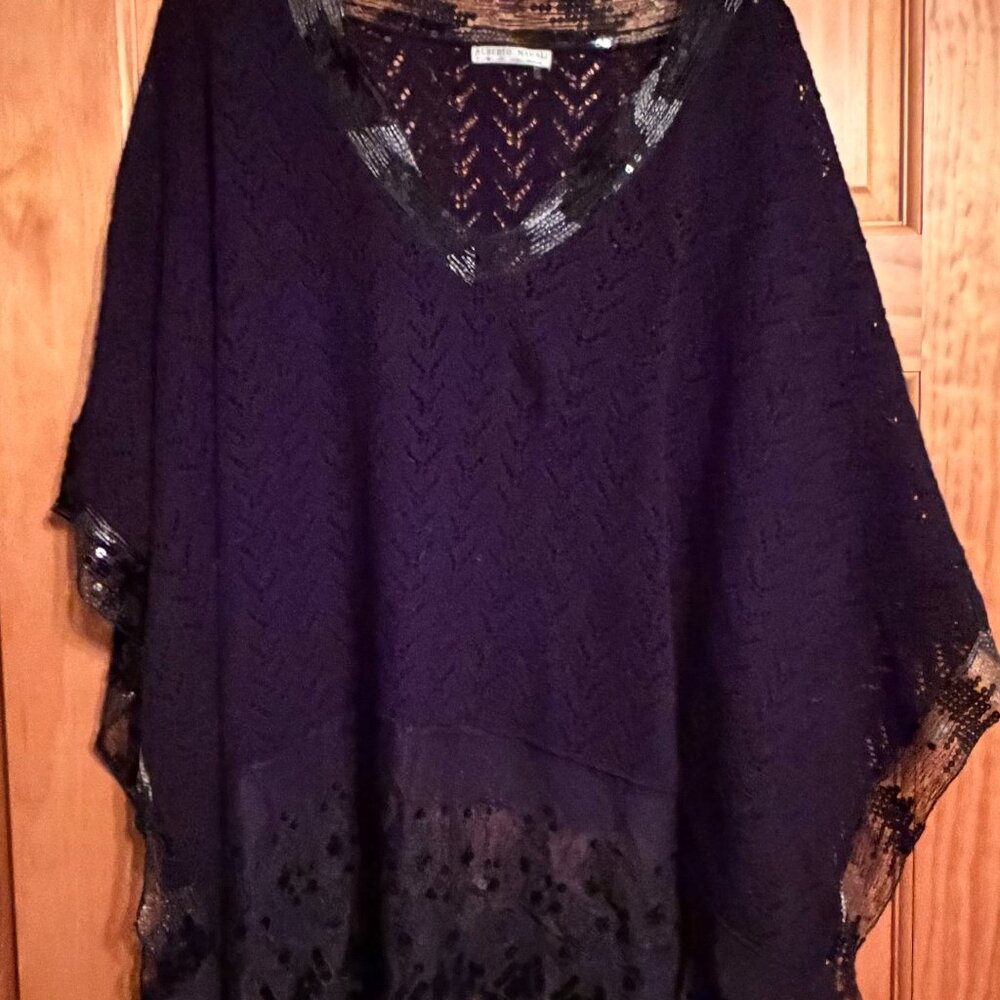 Vintage - Alberto Makali Black Sequin‎ Lace Poncho